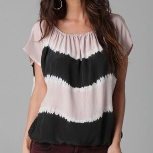 JOIE Cairo black and pink 100% silk tie-dye off shoulder blouse Medium like new